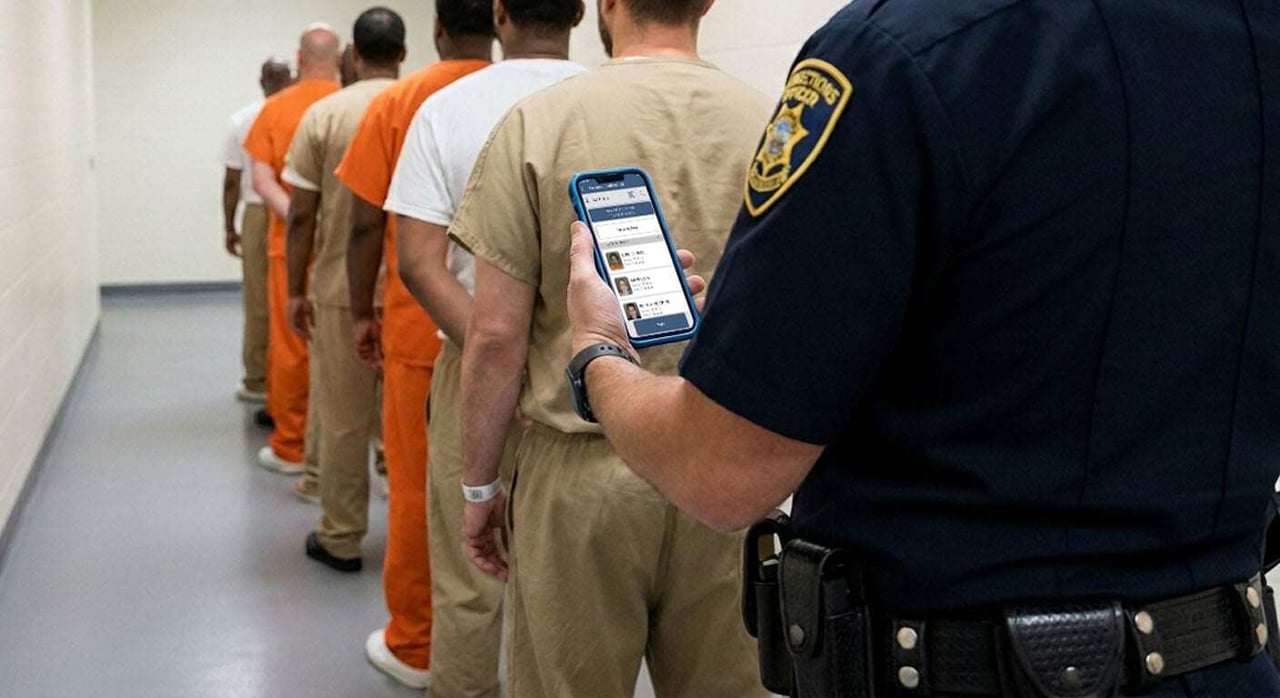 Correctional officer verifying an inmate location during a facility movement