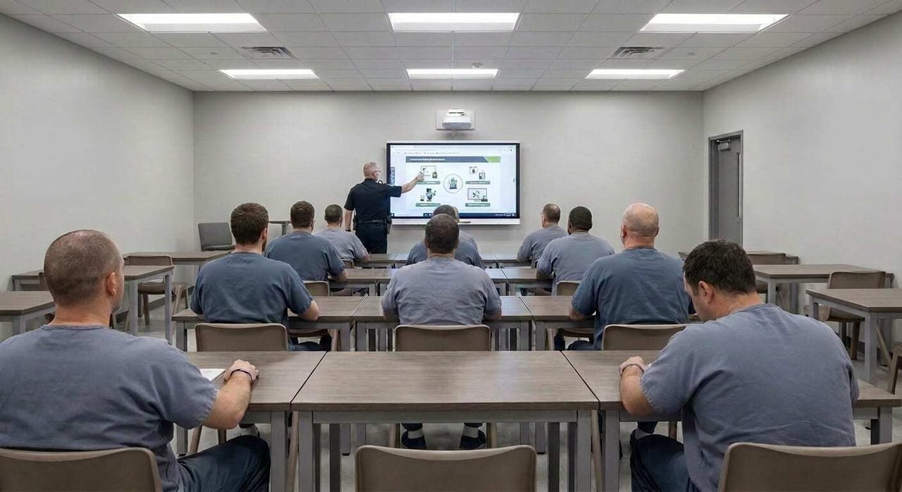 Correctional officer recording inmate program attendance