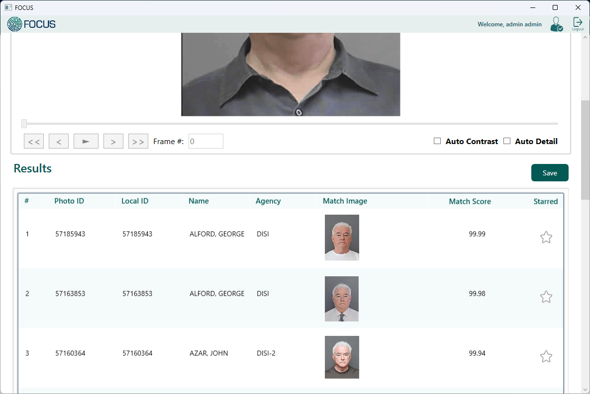 FOCUS match results showing ranked candidate images with confidence scores